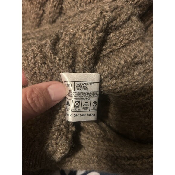 Highland Home Industries Small Pure New Wool Brown Cable Knit Cardigan Sweater - Picture 4 of 8